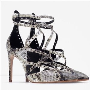 Zara Snakeskin Strappy Pumps